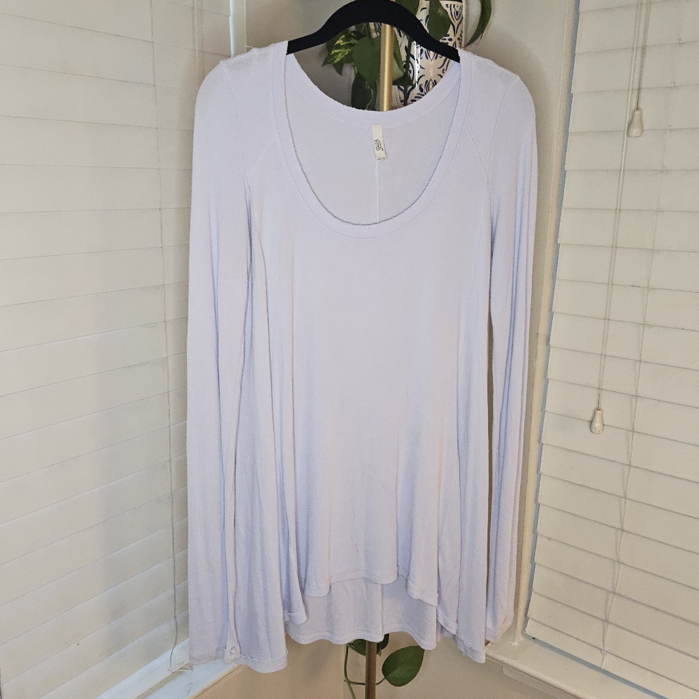 Free People January Ribbed Long-Sleeve Flowy Tee - Lavender/Blue